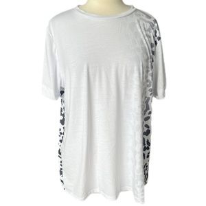 White & Black Leopard Ombré Crewneck Tee - Women size XL - PixieLady Brand
